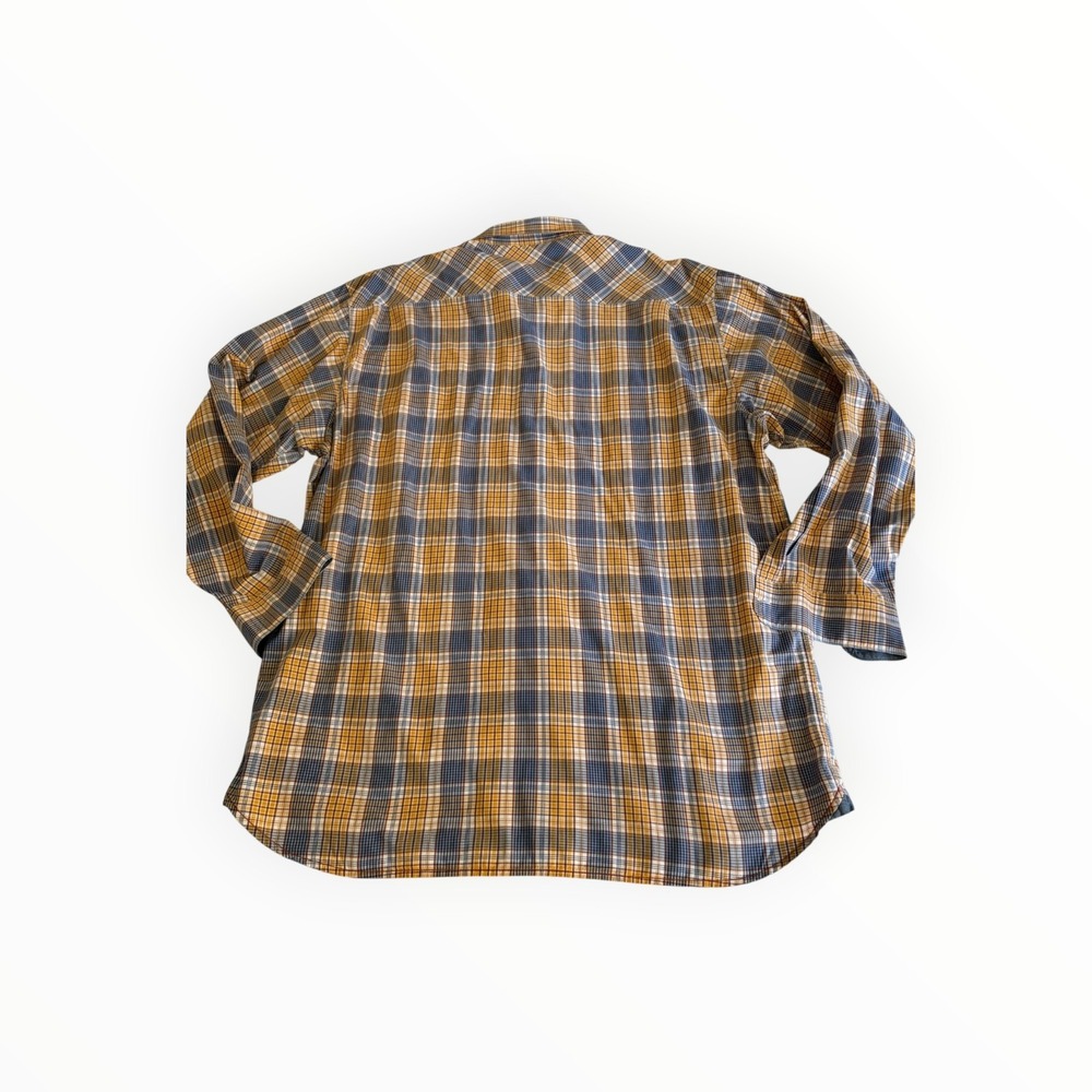 Bob Timberlake Mens 2XL Plaid Shirt 100% Cotton Blue Mustard Long Sleeve Button - Picture 2 of 12